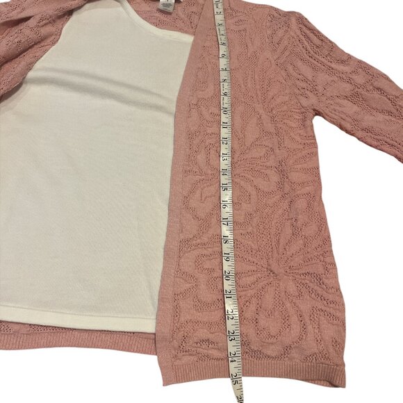 ALFRED DUNNER Cardigan and Knit Top Attached Sz Small Pink White Lovely Pattern - Picture 6 of 8